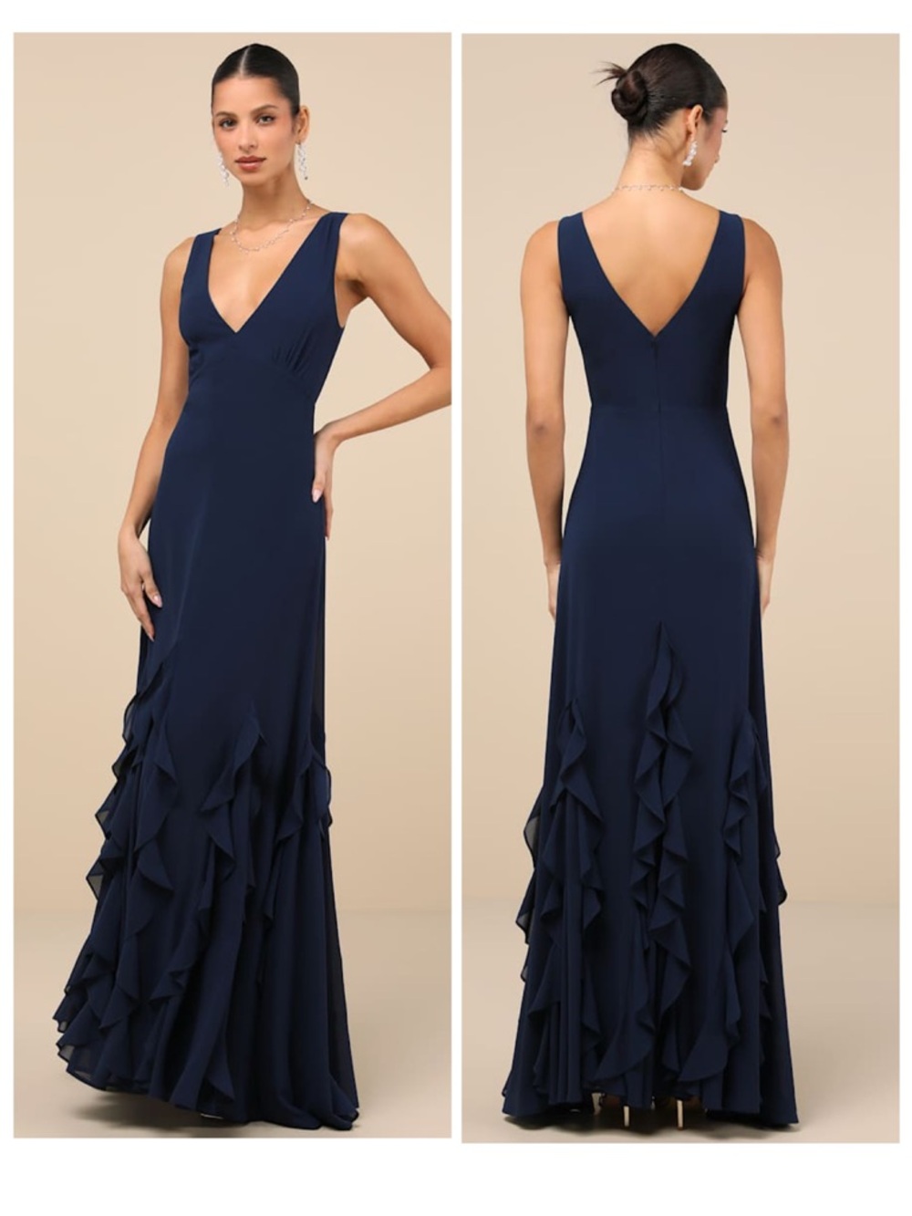 Lulus Alorna Dark Navy Sleeveless Ruffled Maxi Dress Size XL NWT Whimsical Gala